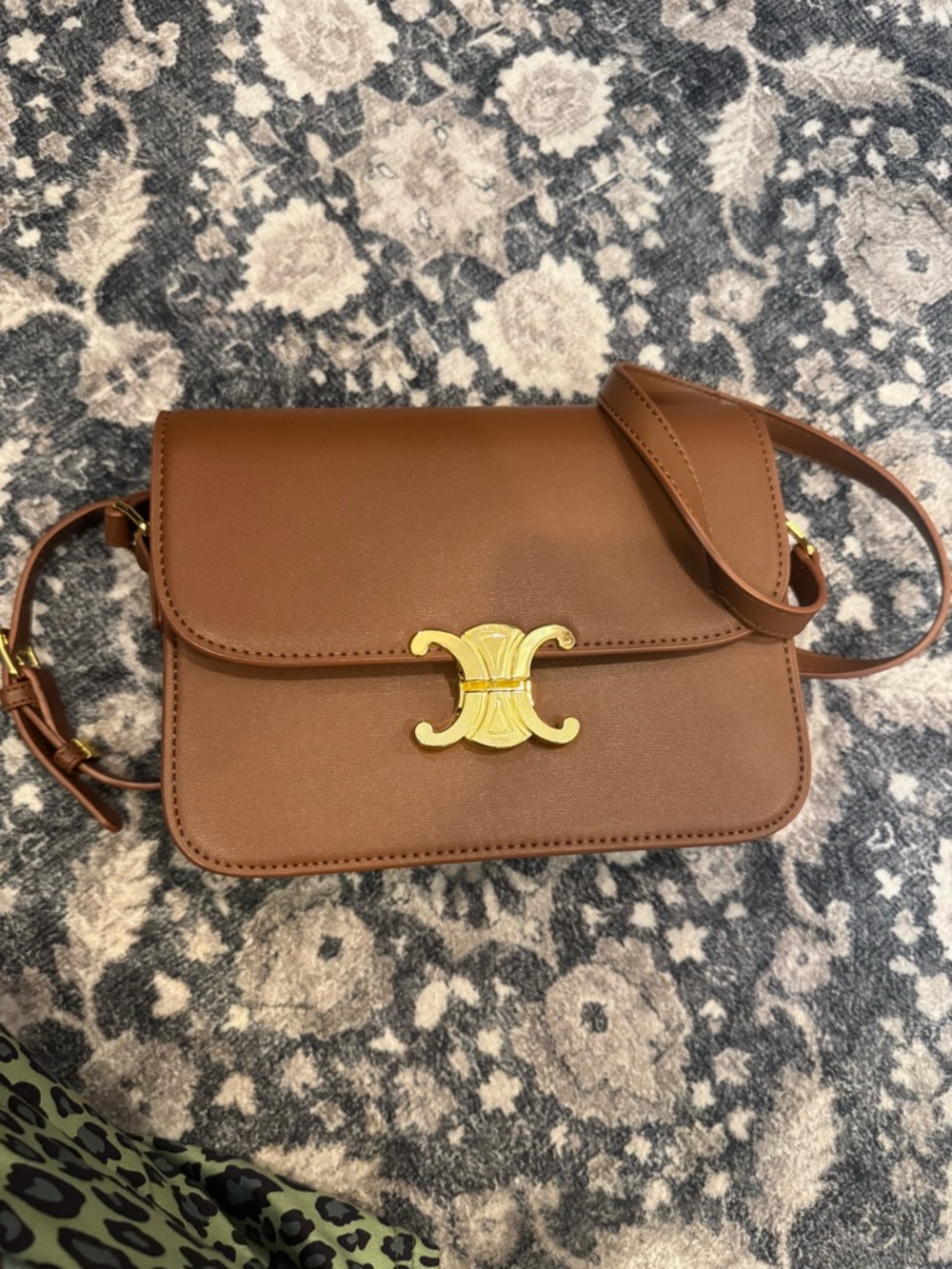 Brown Leather Crossbody Bag with Gold Accent